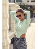 Body cu mâneci lungi în coaste, mentă FG599 - Magazin online - Boutique